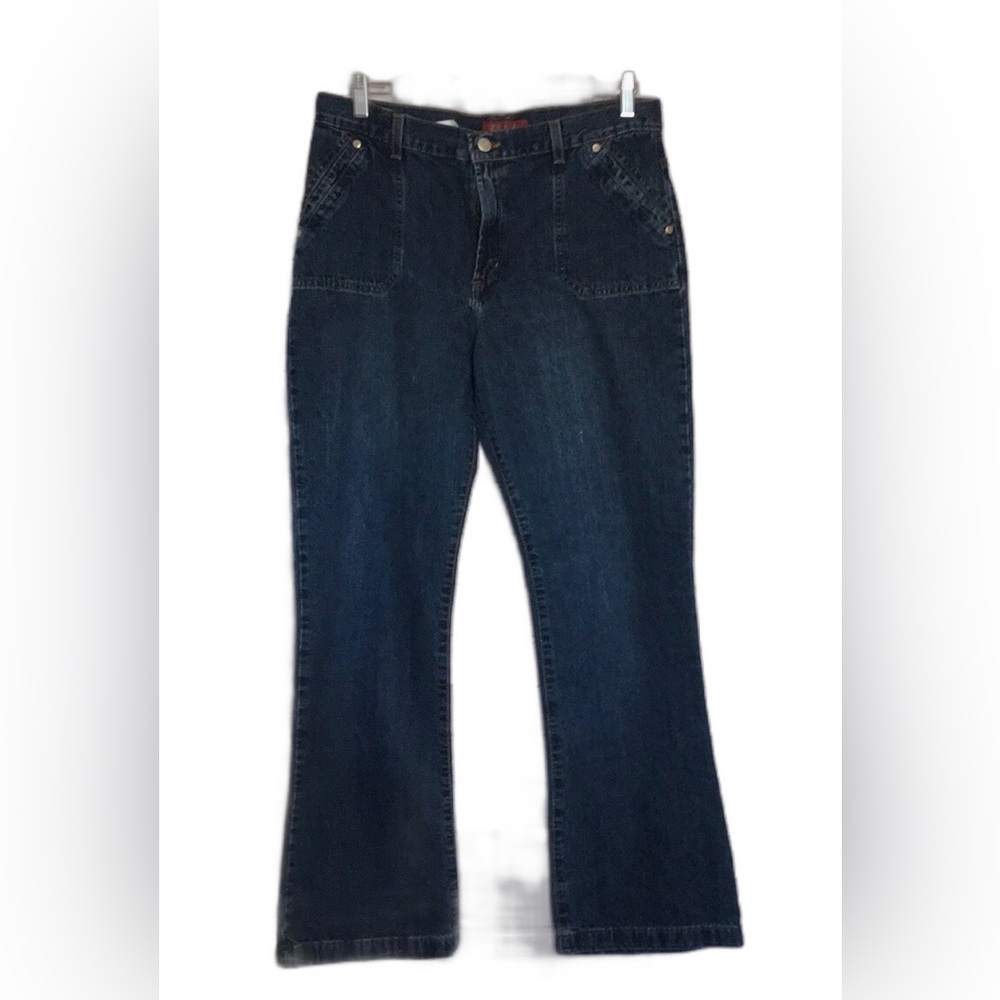 Zena Dark Blue Wash Cotton Button and Zip Fly Boot Cut Denim Jeans Size 12